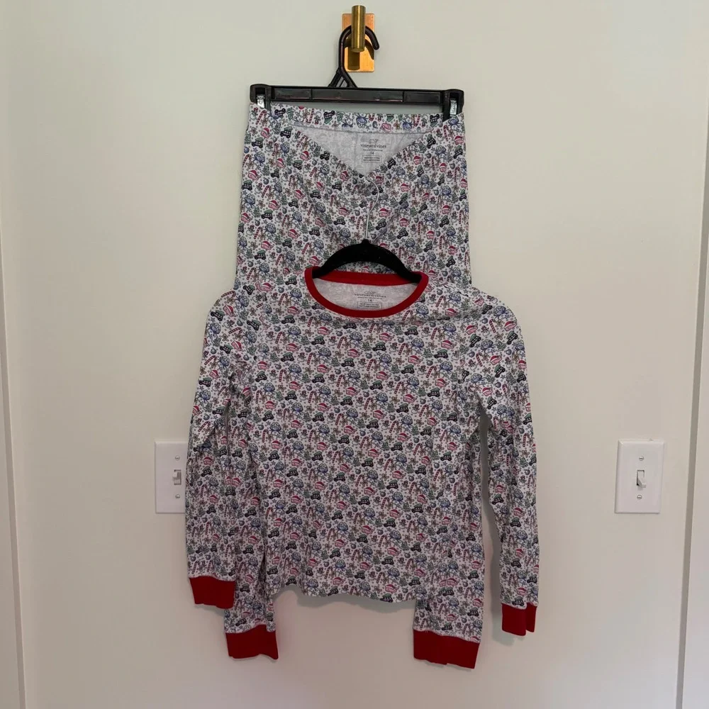 Vineyard Vines Kids Holiday Whale Pima Cotton Pajama‎ Set White Red Size 14